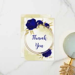 Königlich blaue Blumen goldene Blätter Dankeskarte