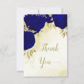 Königlich blaue Blumen goldene Blätter Dankeskarte (Vorderseite)