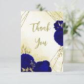 Königlich blaue Blumen goldene Blätter Dankeskarte (Stehend Vorderseite)