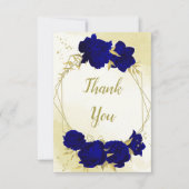 Königlich blaue Blumen goldene Blätter Dankeskarte (Vorderseite)