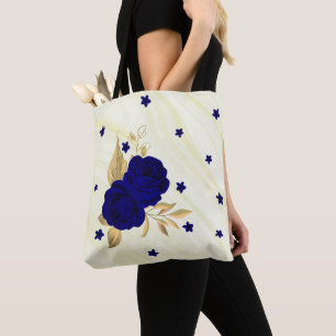 Königlich blaue Blumen goldene Blätter Marmortüte Tasche
