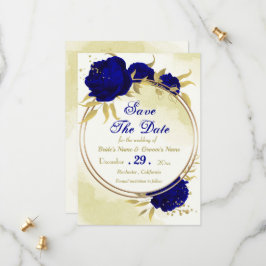 Königlich blaue Blumen goldene Blätter Save The Date