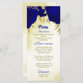 Königlich blaue Blumen goldene botanische Hochzeit Menükarte (Vorne/Hinten)