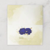 Königlich blaue Blumen goldene botanische Hochzeit Platzkarte (Außenseite Aufgefaltet)