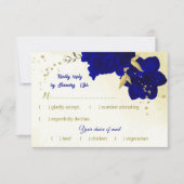 Königlich blaue Blumen goldene botanische Hochzeit RSVP Karte (Vorderseite)