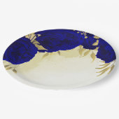 Königlich blaue Blüten - Blätter Hochzeit Pappteller (Schrägansicht)