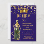 Königlich-blaue Champagner-Geburtstagsparty Einladung (Vorderseite)