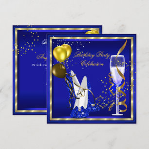 Königlich Blaue Champagner Gold Glitter Geburtstag Einladung