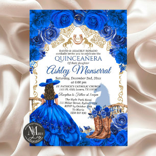 Königlich blaue Cowboy-Quinceañera-Einladung, 15 A Einladung