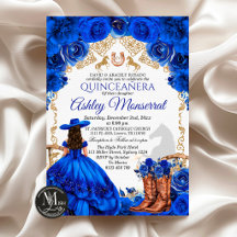 Königlich blaue Cowboy-Quinceañera-Einladung, 15 A