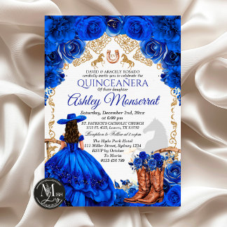 Königlich blaue Cowboy-Quinceañera-Einladung, 15 A Einladung