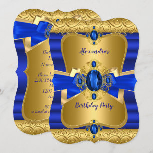 Königlich Blaue Edelstein-Gold-Bogen-Geburtstagsfe Einladung