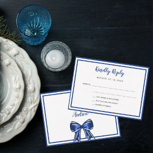 Königlich-blaue, elegante Bogen-Hochzeit RSVP Mitteilungskarte