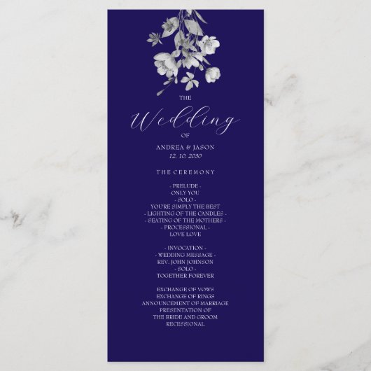 Königlich Blaue Florale Hochzeitsprogramm Programm (Vorderseite)