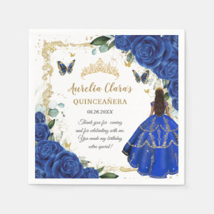 Königlich Blaue Florale Prinzessin Gold Quinceañer Serviette