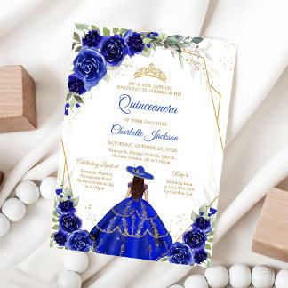 Königlich blaue florale Quinceanera-Geburtstagsein Einladung
