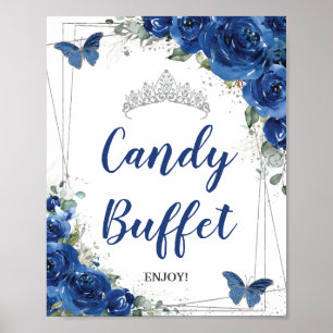 Königlich blaue florale Rosen Quinceañera Süßigkei Poster