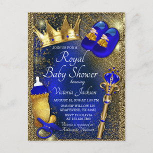 Königlich Blaue Gold Prinz Baby Shower Einladung Postkarte