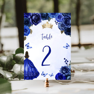 Königlich Blaue Goldene Florale Prinzessin Quincea Tischnummer