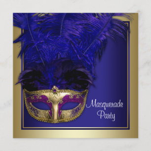 Königlich Blaue Goldene Maskenparty-Einladungen Einladung