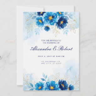 Königlich Blaue Goldfolie Florale Hochzeitseinladu Einladung