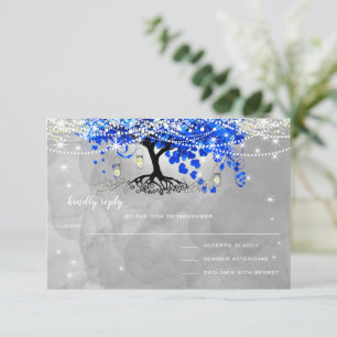 Königlich Blaue Herzblatt-Baum-Hochzeit-RSVP RSVP Karte
