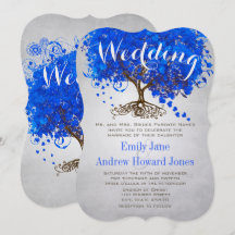 Königlich blaue Herzblatt-Baum-Hochzeitseinladunge