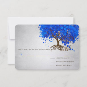 Königlich blaue Herzblatt-Baum-Hochzeitseinladunge RSVP Karte