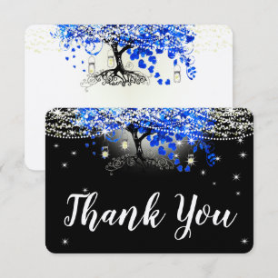 Königlich Blaue Herzblattbaum-Hochzeit auf Schwarz RSVP Karte