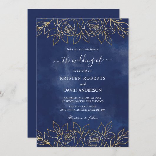 Königlich-Blaue Hochzeit Einladung (Vorne/Hinten)