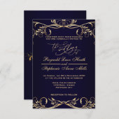 Königlich blaue Hochzeitseinladung Einladung (Vorne/Hinten)