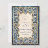 Königlich blaue islamische Hochzeit Save The Date (Vorderseite)