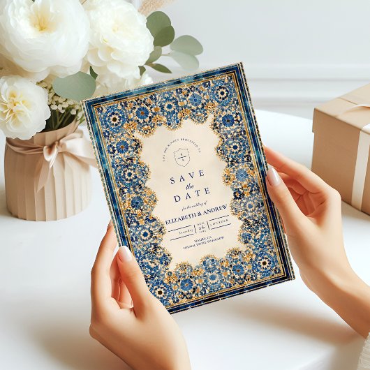 Königlich blaue islamische Hochzeit Save The Date