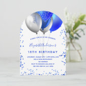 Königlich-blaue Luftballons Einladung (Stehend Vorderseite)