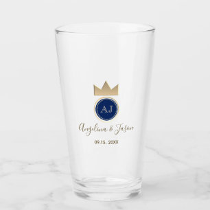 Königlich blaue Monogramm-Hochzeit Glas