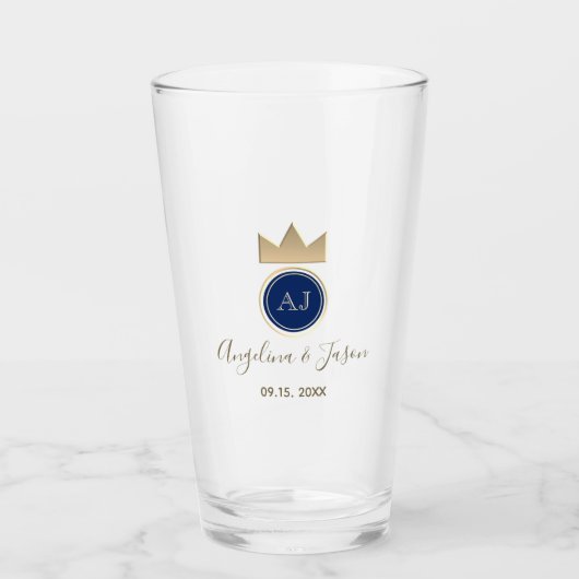 Königlich blaue Monogramm-Hochzeit Glas (Vorderseite)