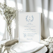 Königlich blaue Monogramm-Kranz-QR-Code-Hochzeit Einladung