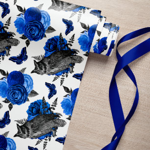 KÖNIGLICH BLAUE NACHTVÖGEL GOTHIC WEIHNACHTEN GESCHENKPAPIER