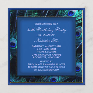 Königlich blaue Pfauen-Geburtstagsfeier für Frauen Einladung