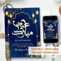 Königlich Blaue Pfauenfeder und Gold Eid Mubarak