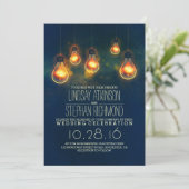 Königlich blaue Rustikale Lichter Einladung Hochze (Stehend Vorderseite)