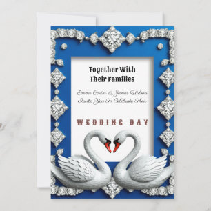 💍 Königlich blaue Schwan-Herz-Diamant-Hochzeit Einladung