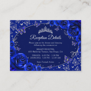 Königlich Blaue Silber-Quinceanera-Empfangsdetails Begleitkarte