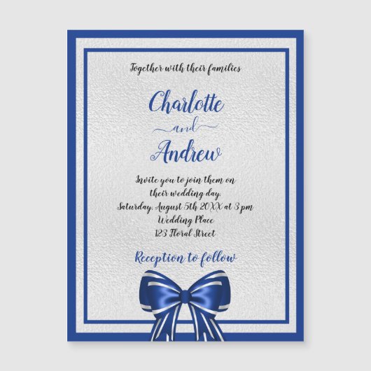 Königlich-blaue Silberbogen-Luxushochzeit Magneteinladung (Vorderseite)