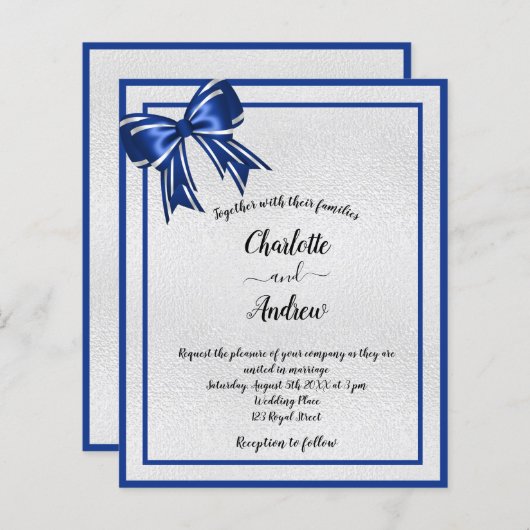 Königlich-Blaue-Silberbug-Einladung (Vorne/Hinten)