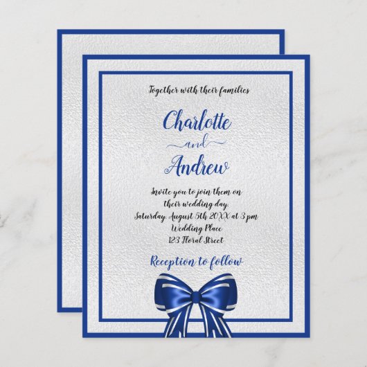 Königlich-Blaue-Silberbug-Einladung (Vorne/Hinten)