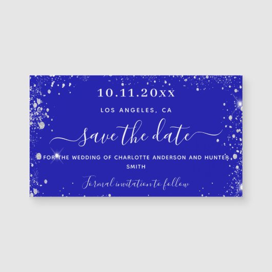 Königlich blaue Silberhochzeit speichert den Datum Magnetkarte (Vorderseite)