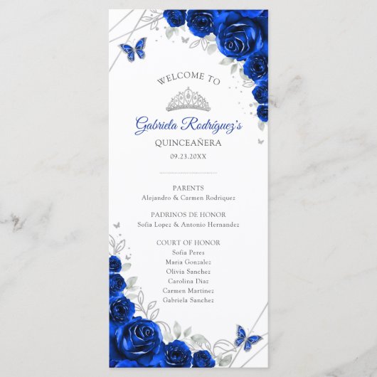 Königlich blaue silberne Quinceanera-Ereignisreihe Programm (Vorderseite)