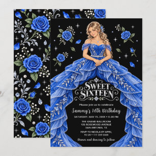 Königlich Blaue Silberrose Sweet Sixteen Geburtsta Einladung