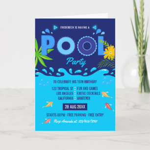 Königlich blaue Sommerpool-Geburtstagsfeier Einladung